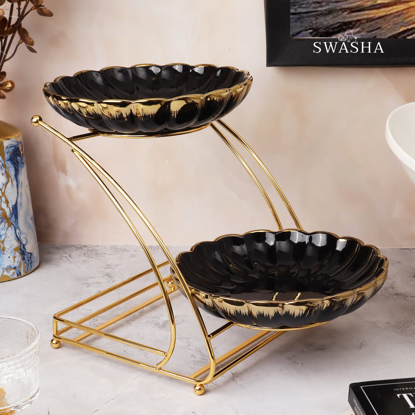 Swasha Home Decor's 2-Tier Cake Stand | Beautiful Tiered Serving Platter