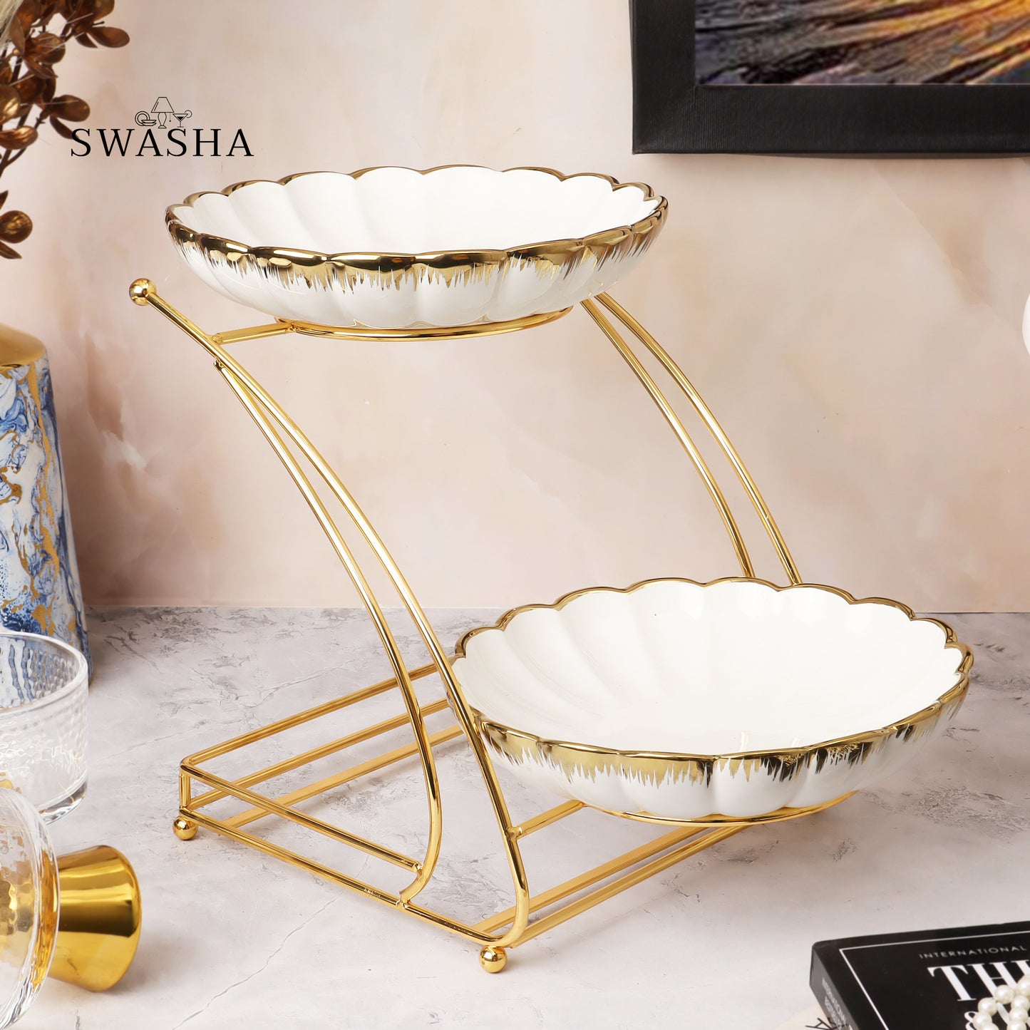 Swasha Home Decor's 2-Tier Cake Stand | Beautiful Tiered Serving Platter