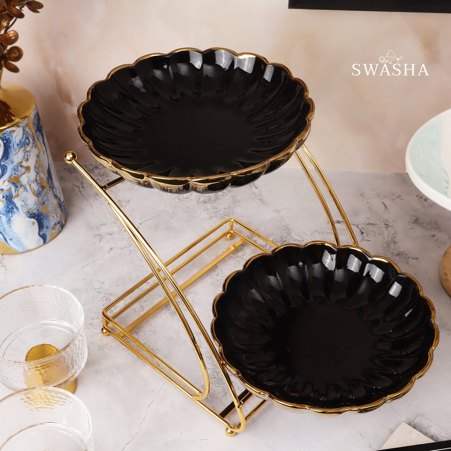 Swasha Home Decor's 2-Tier Cake Stand | Beautiful Tiered Serving Platter