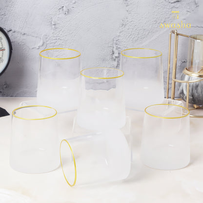 Set of 6 versatile glass tumblers - perfect for refreshing frosted juices, whiskey and water.