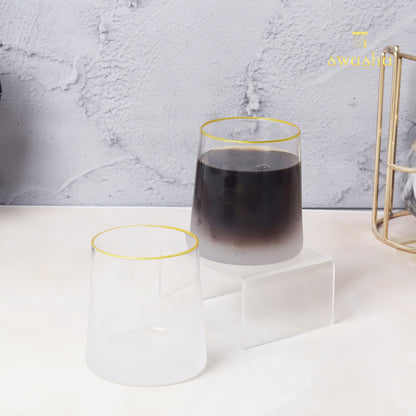 Set of 6 versatile glass tumblers - perfect for refreshing frosted juices, whiskey and water.