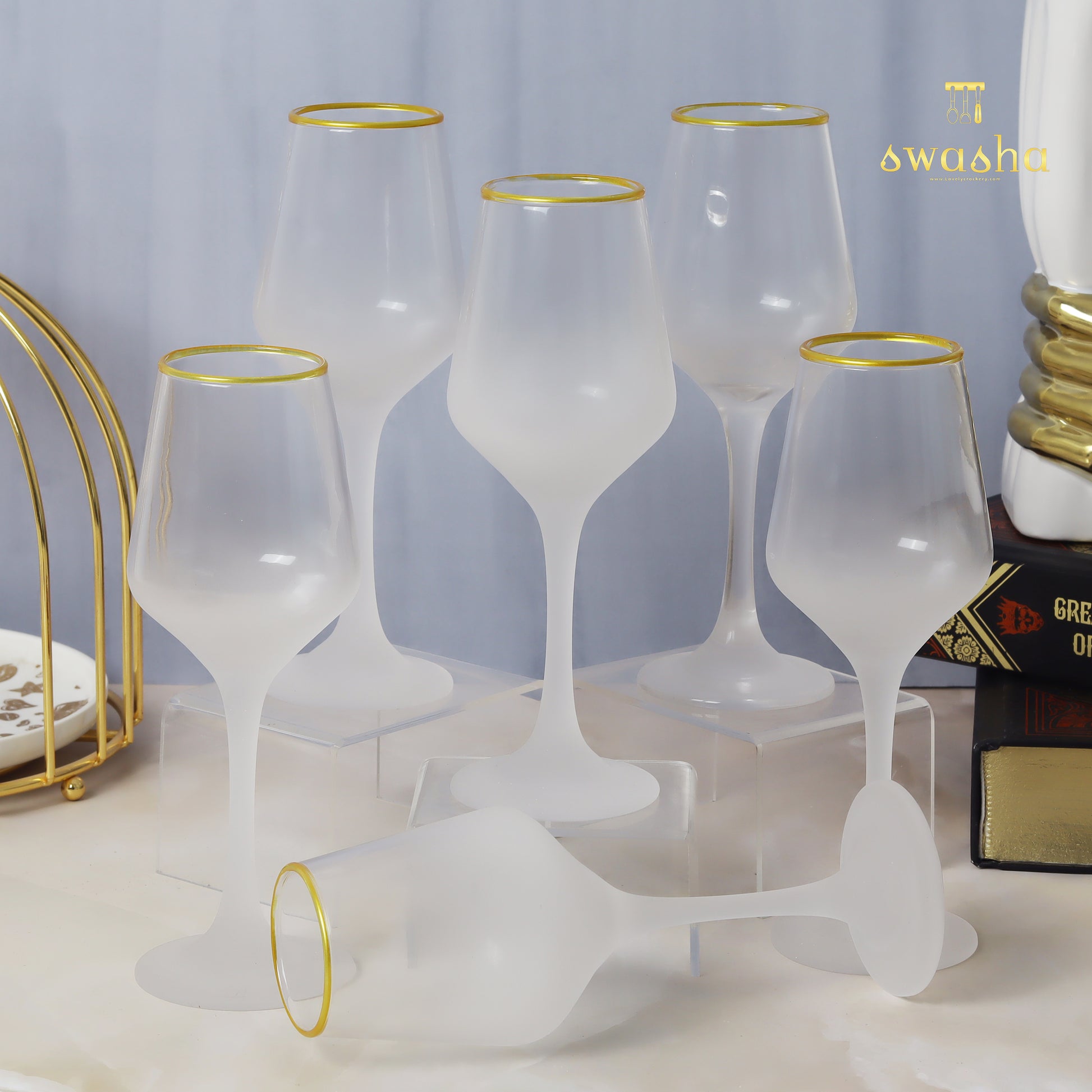 Set of 6 elegant frosted wine glasses - elevate your dining experience with this classic set