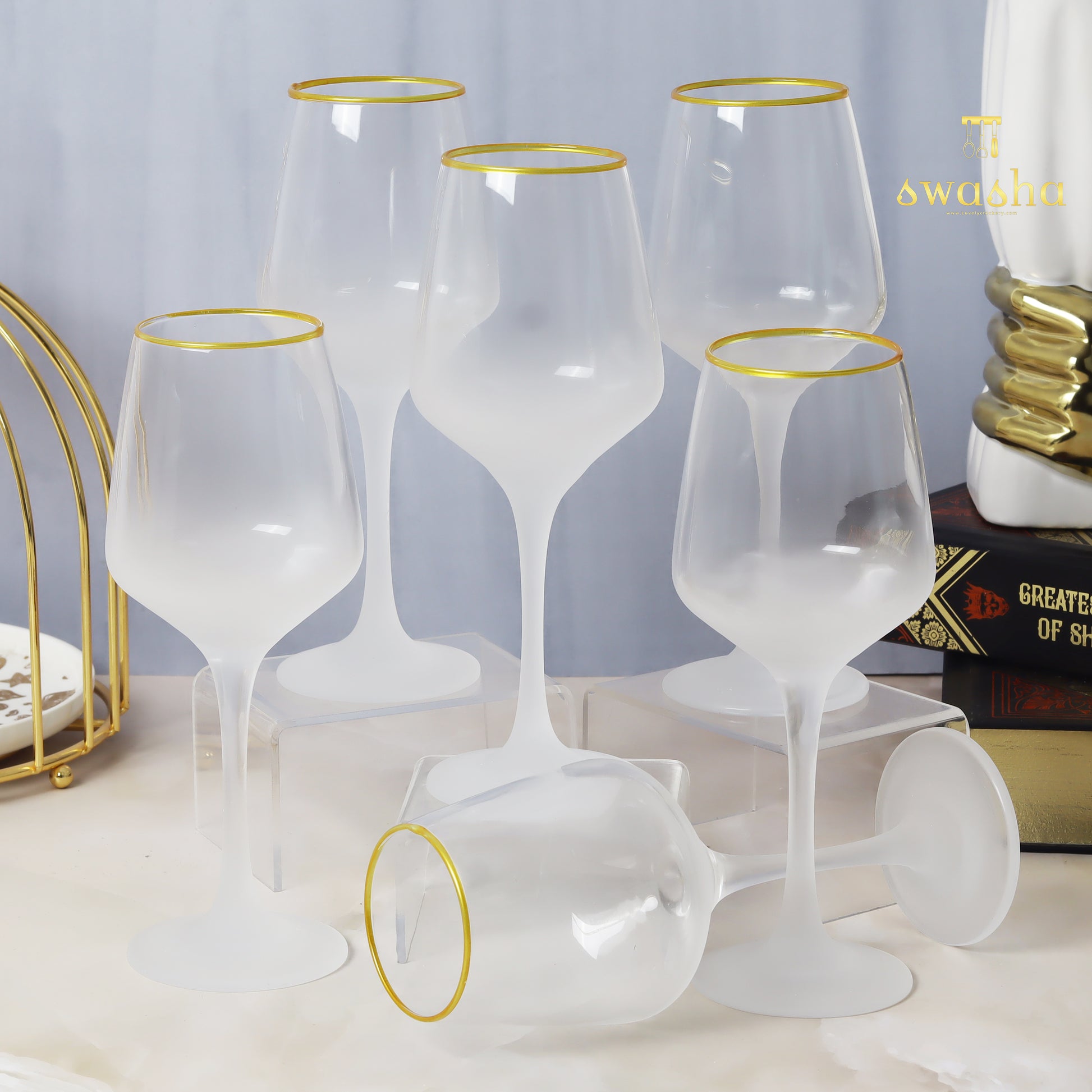 Set of 6 elegant frosted wine glasses - elevate your dining experience with this classic set
