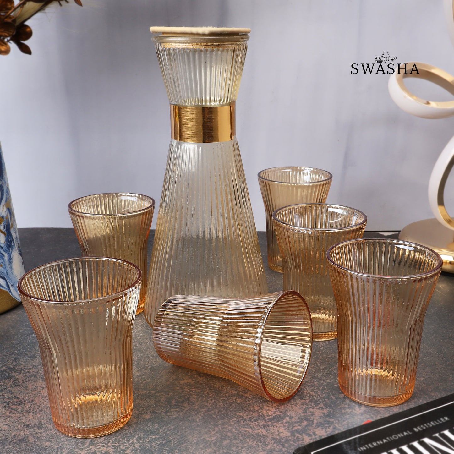 Jug Set with Lid by Swasha - 6 Glasses & 1 Jug