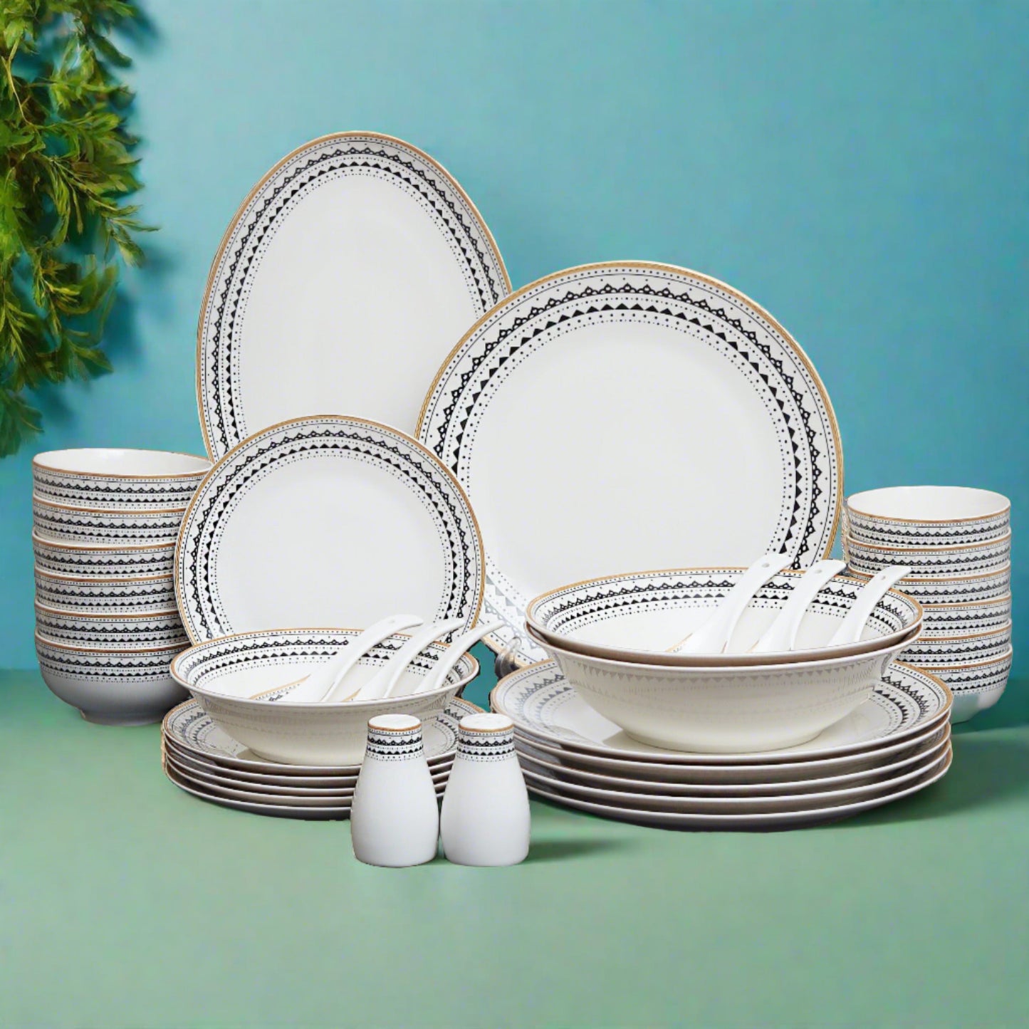 Elegant 36-piece fine bone china dinner set with floral motifs - perfect for luxurious dining experiences.