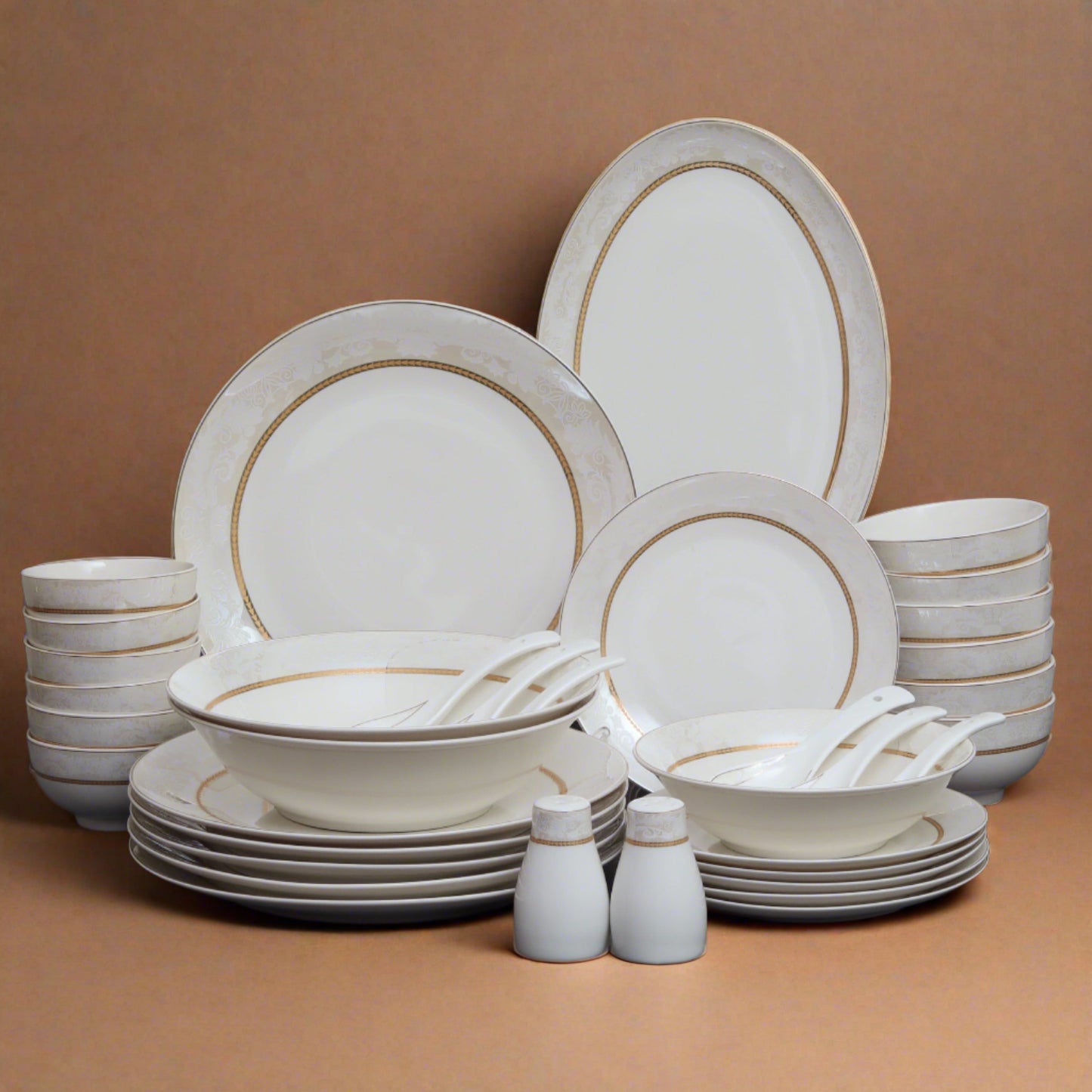 Elegant 36-piece fine bone china dinner set with floral motifs - perfect for luxurious dining experiences.