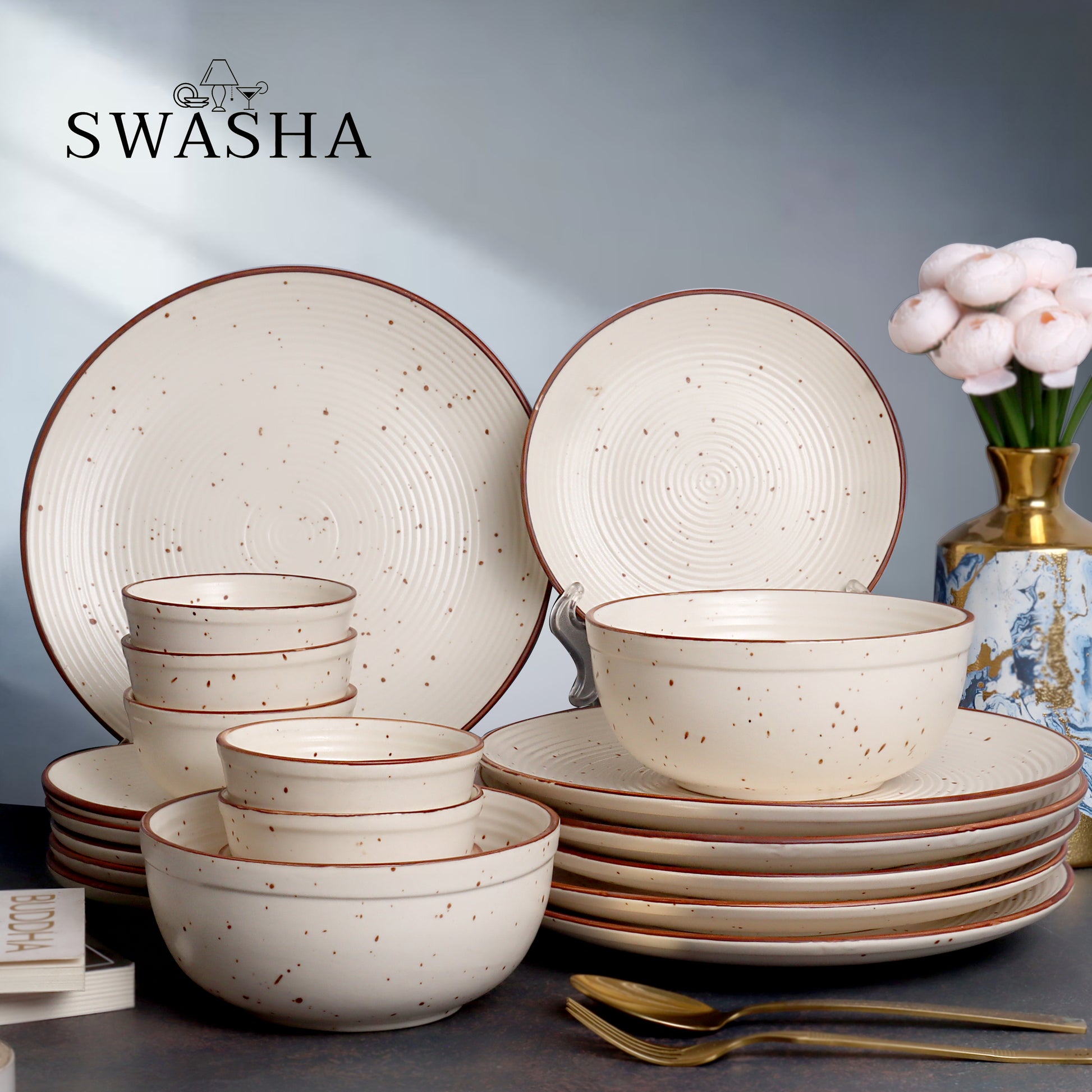 Swasha Stoneware Dinner Set Set of 20 Pieces for Elegant Dining (Off