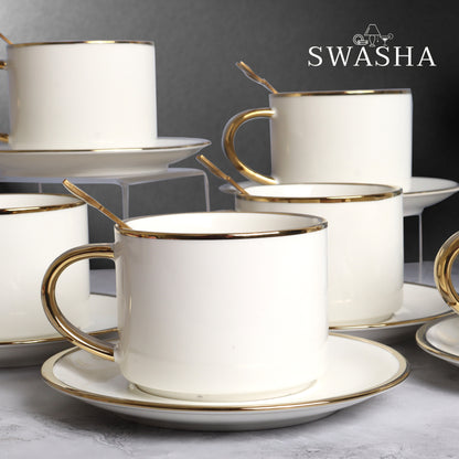 Swasha Tea/Coffee Cup and Saucer With Spoon- Set Of 6 | Tableware | Gifting