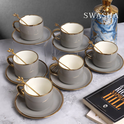 Swasha Tea/Coffee Cup and Saucer With Spoon- Set Of 6 | Tableware | Gifting