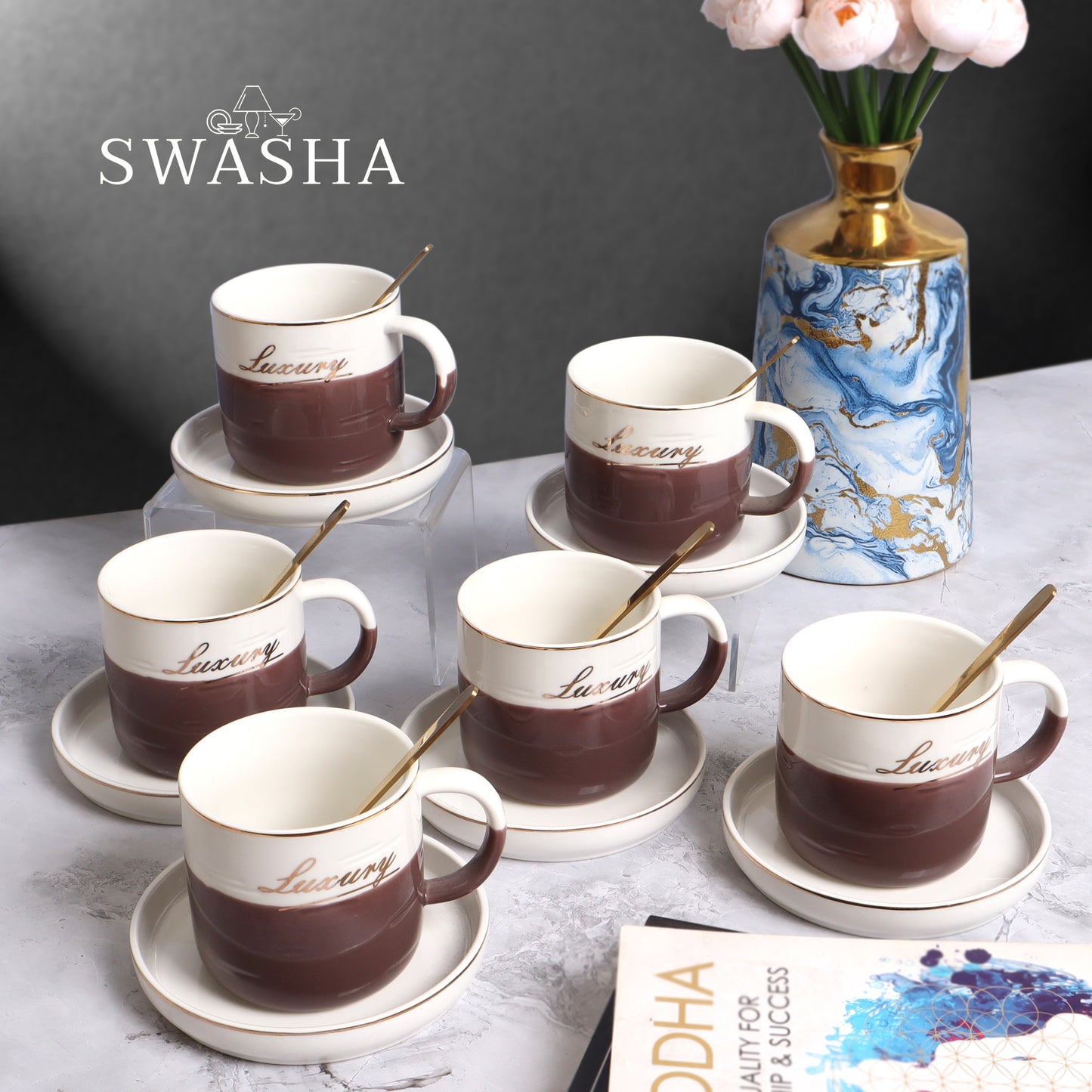 Tea Cup and Saucer With Spoon- Set Of 6