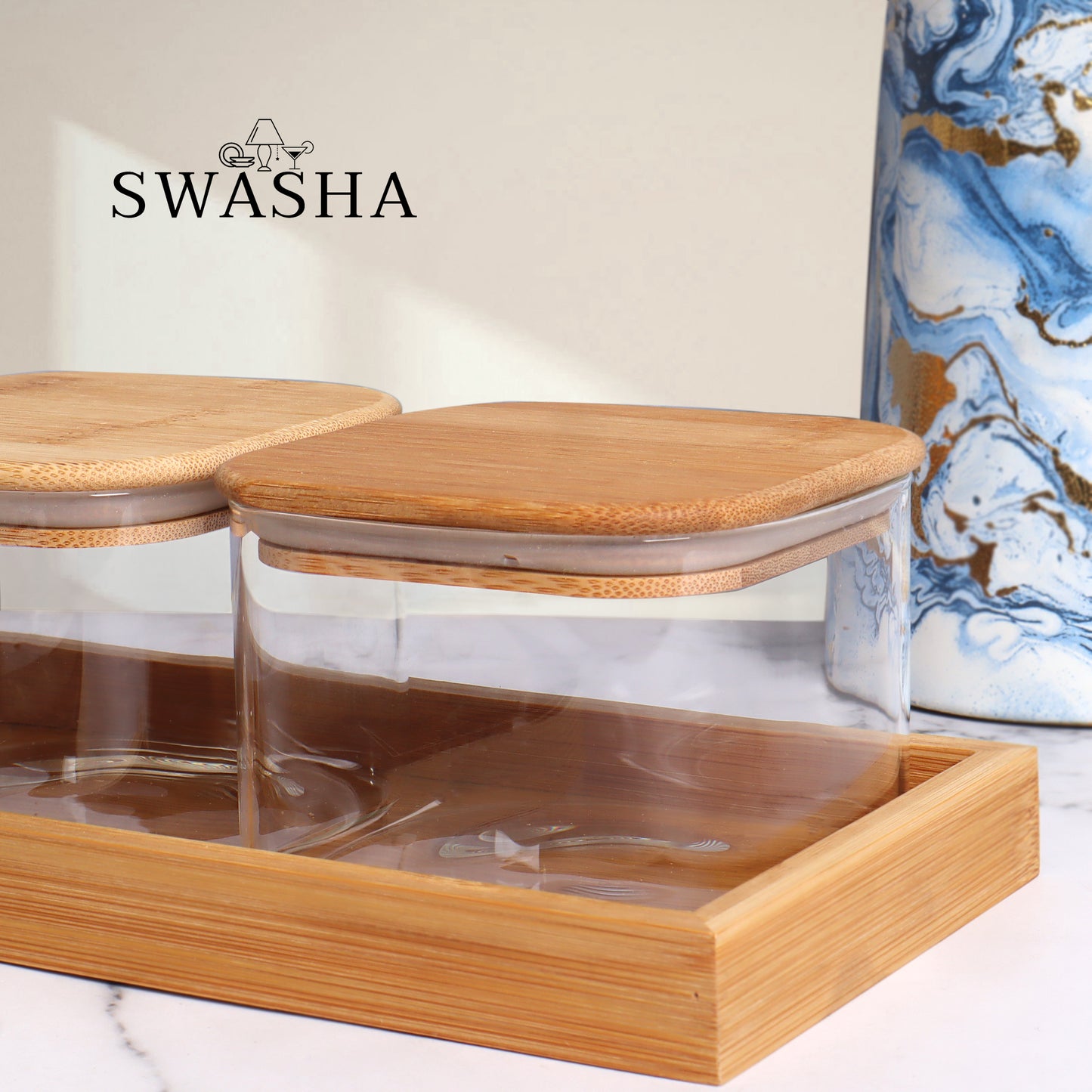 Airtight Jar Set with Wooden Lid, Set of 3