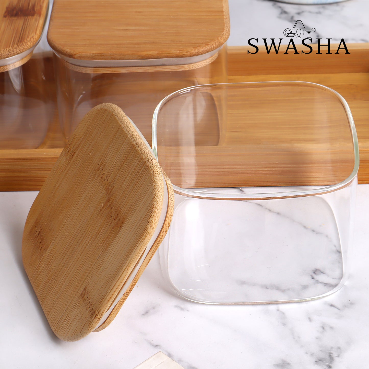 Airtight Jar Set with Wooden Lid, Set of 3