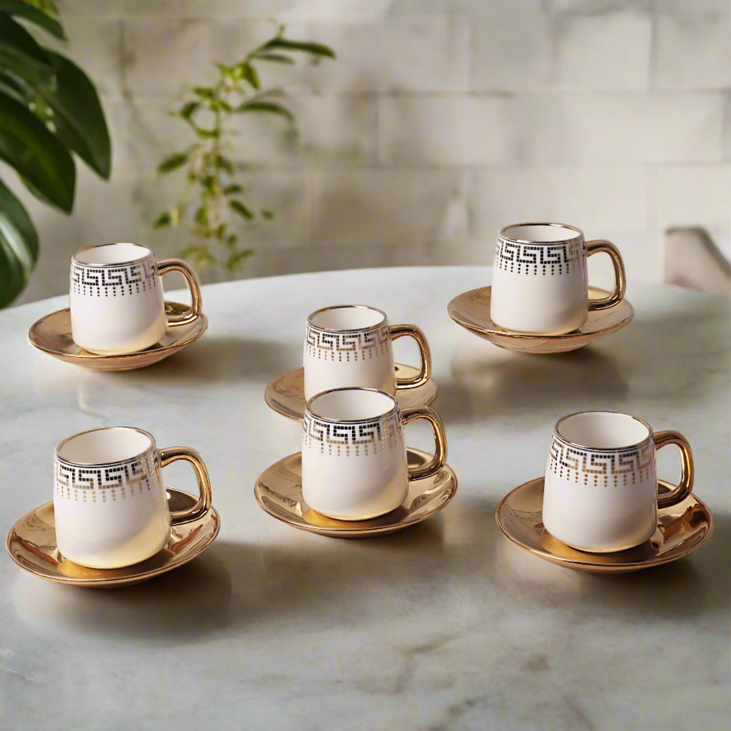 Set of 6 elegant cup and saucer pairs - perfect for refined tea or coffee moments