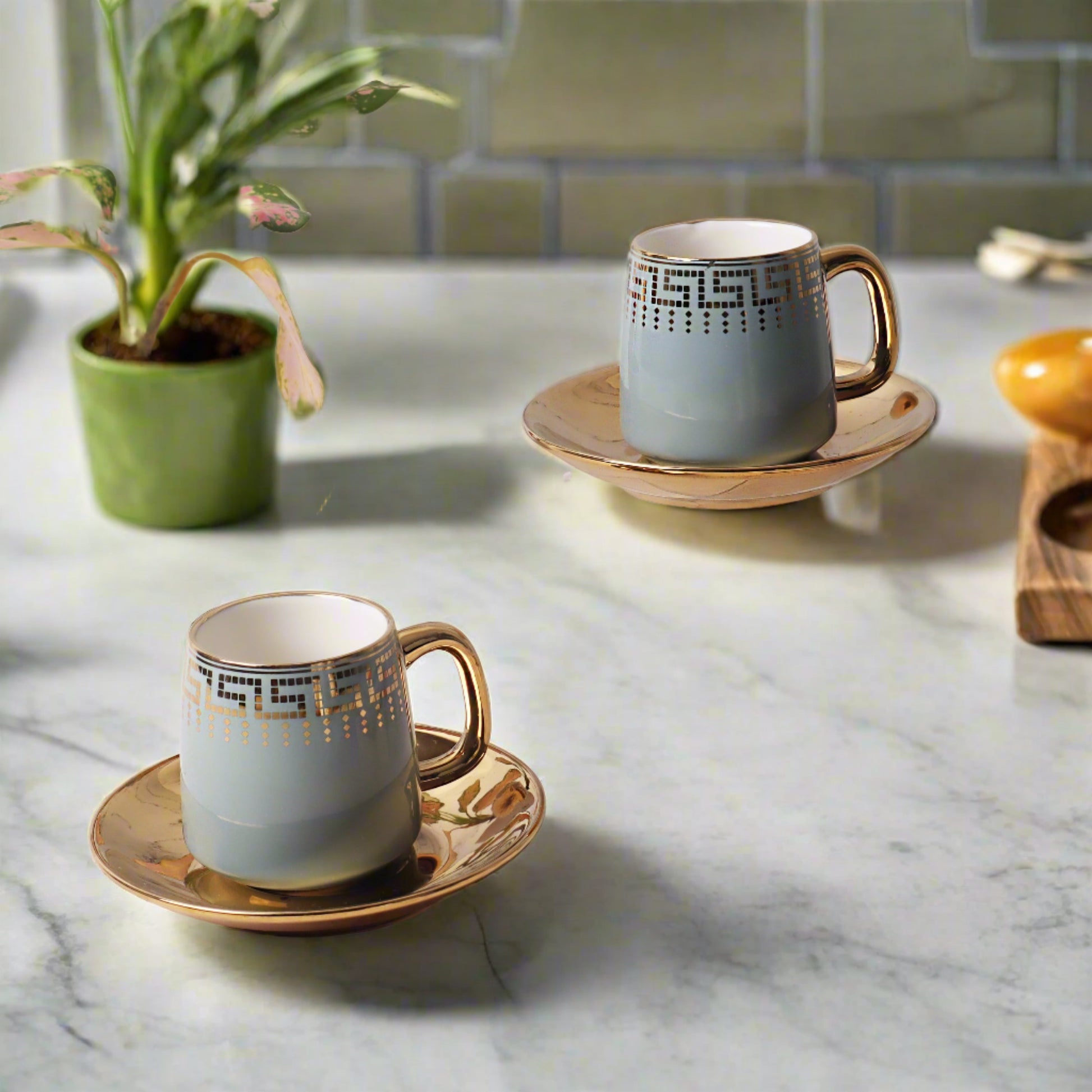 Set of 6 elegant cup and saucer pairs - perfect for refined tea or coffee moments