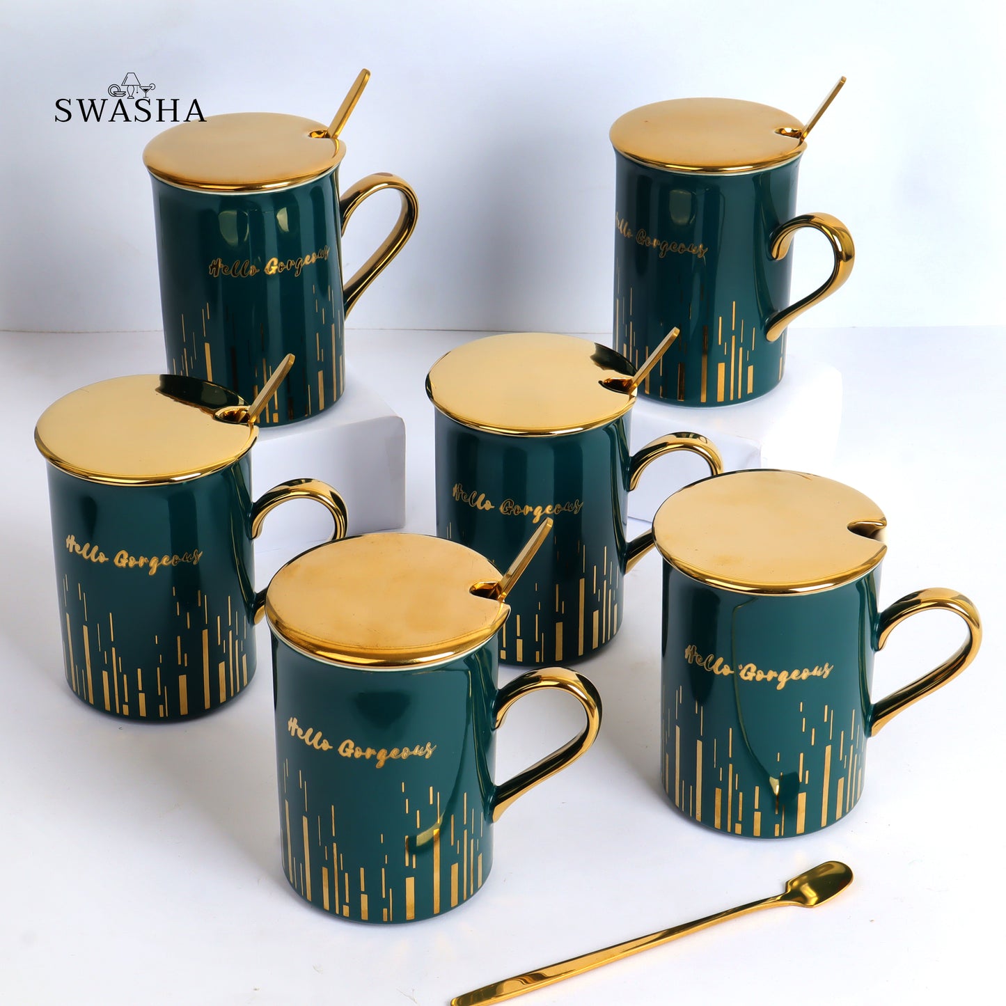 Mug Set of 6 with Lid and Spoons