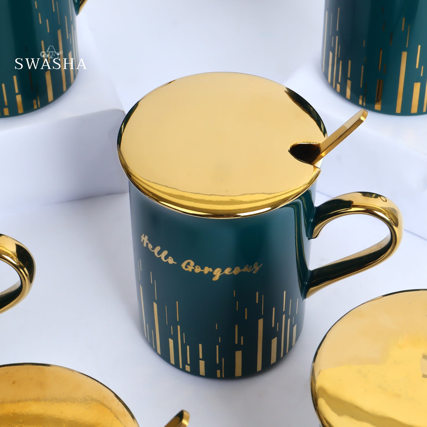 Mug Set of 6 with Lid and Spoons