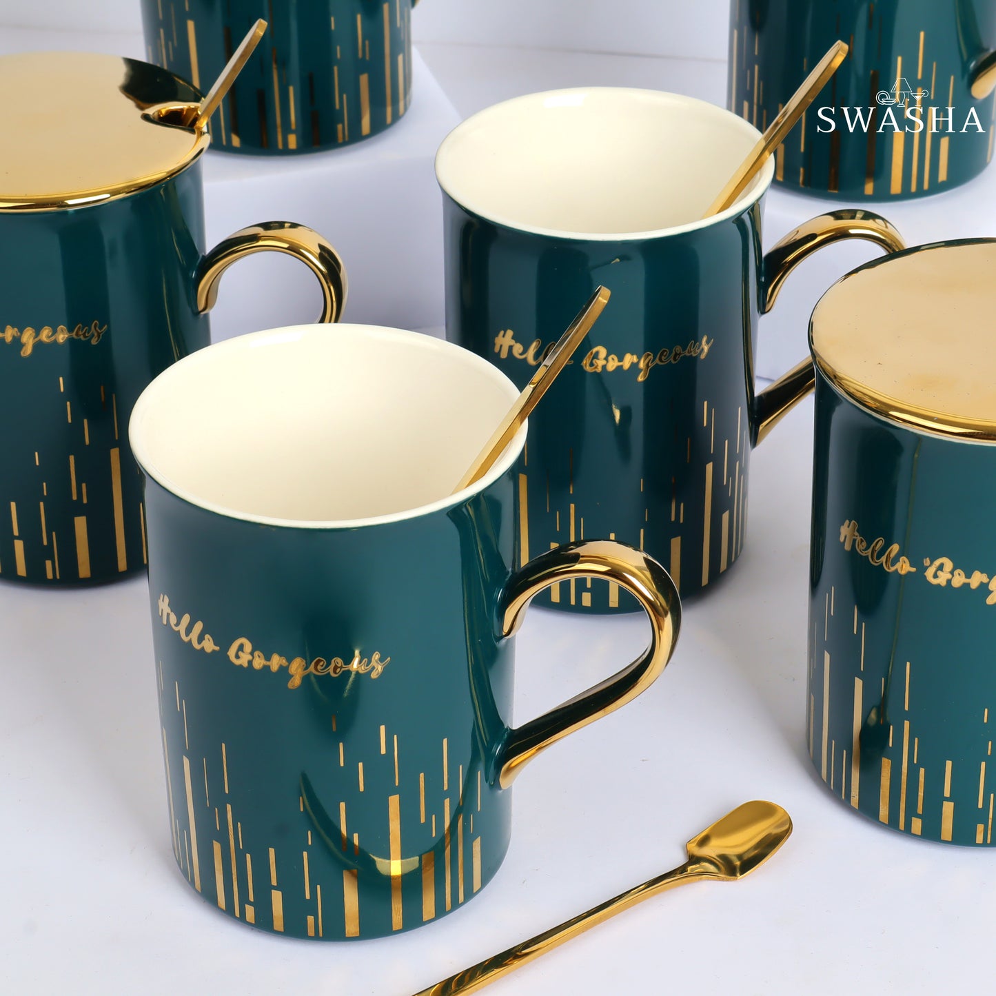 Mug Set of 6 with Lid and Spoons