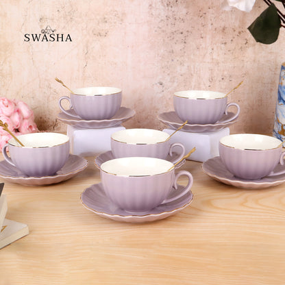 Swasha Coffee, Tea Cup and Saucer with Spoon (Set of 6)