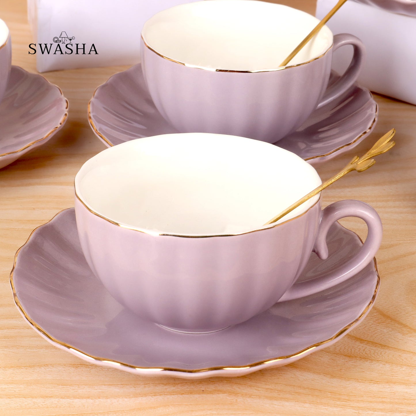 Swasha Coffee, Tea Cup and Saucer with Spoon (Set of 6)