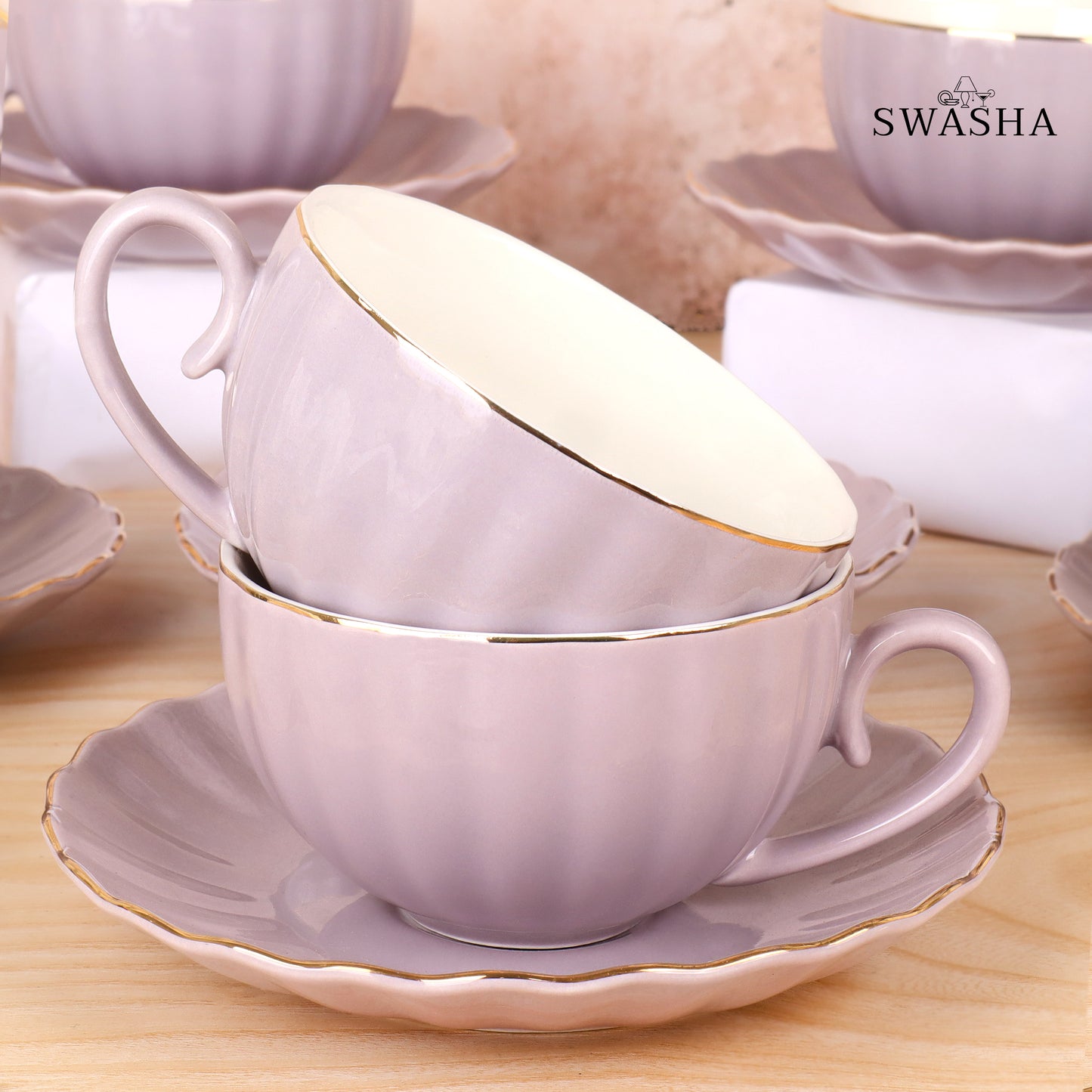 Swasha Coffee, Tea Cup and Saucer with Spoon (Set of 6)