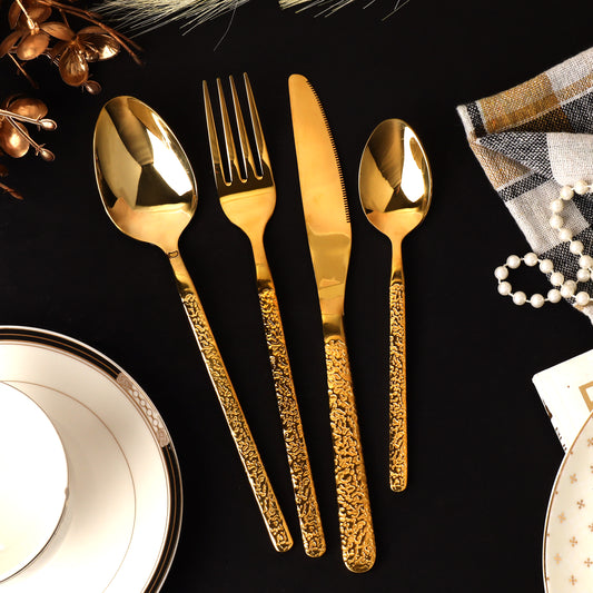 Swasha Home Decor: Luxurious 24-Pieces Stainless Steel Golden Cutlery Set | Trendy Dining Essentials