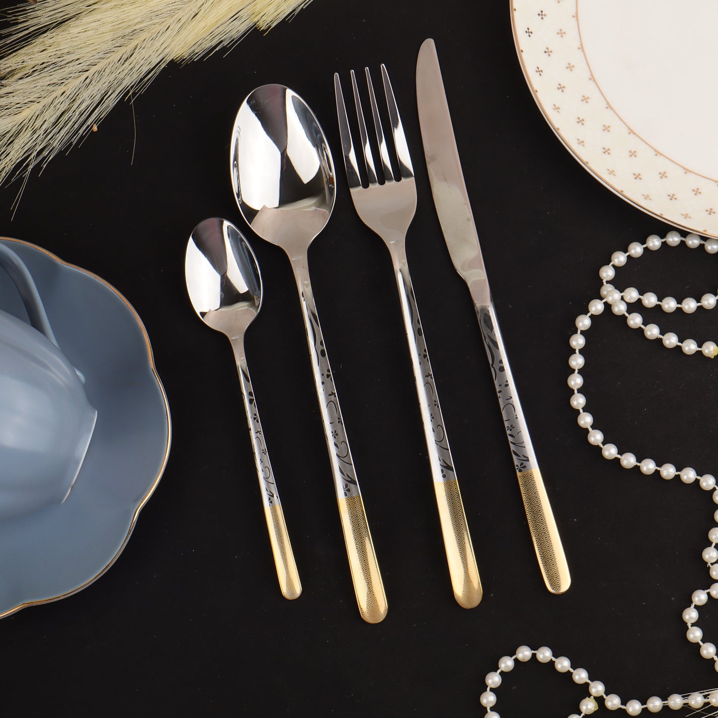 Swasha Cutlery Golden Silver Set | Elegant Dining Utensils