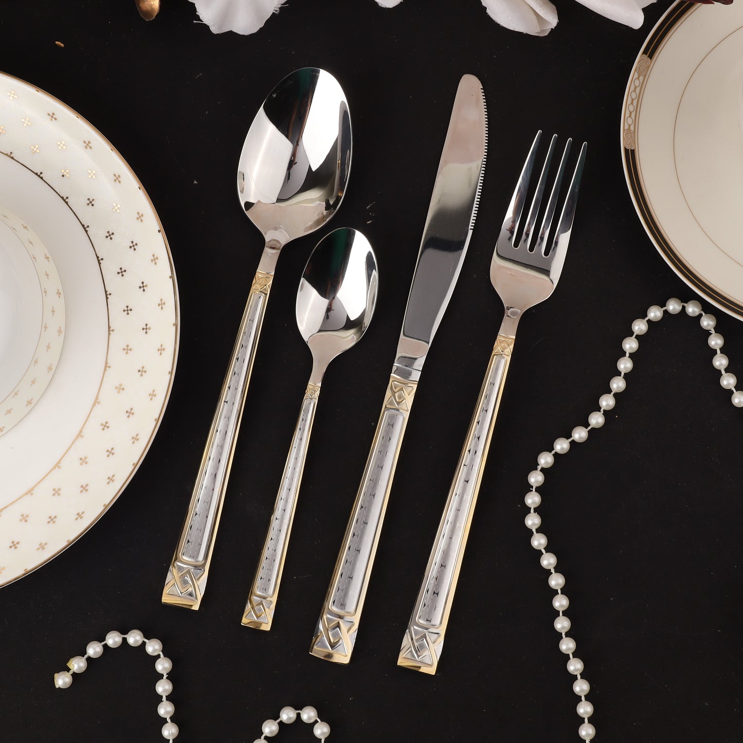 Swasha Luxurious Stainless Steel Golden-Silver Cutlery Set | Trendy Dining Essentials