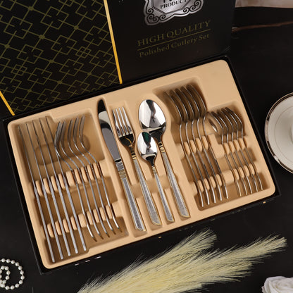 Swasha Luxurious Stainless Steel Golden-Silver Cutlery Set | Trendy Dining Essentials