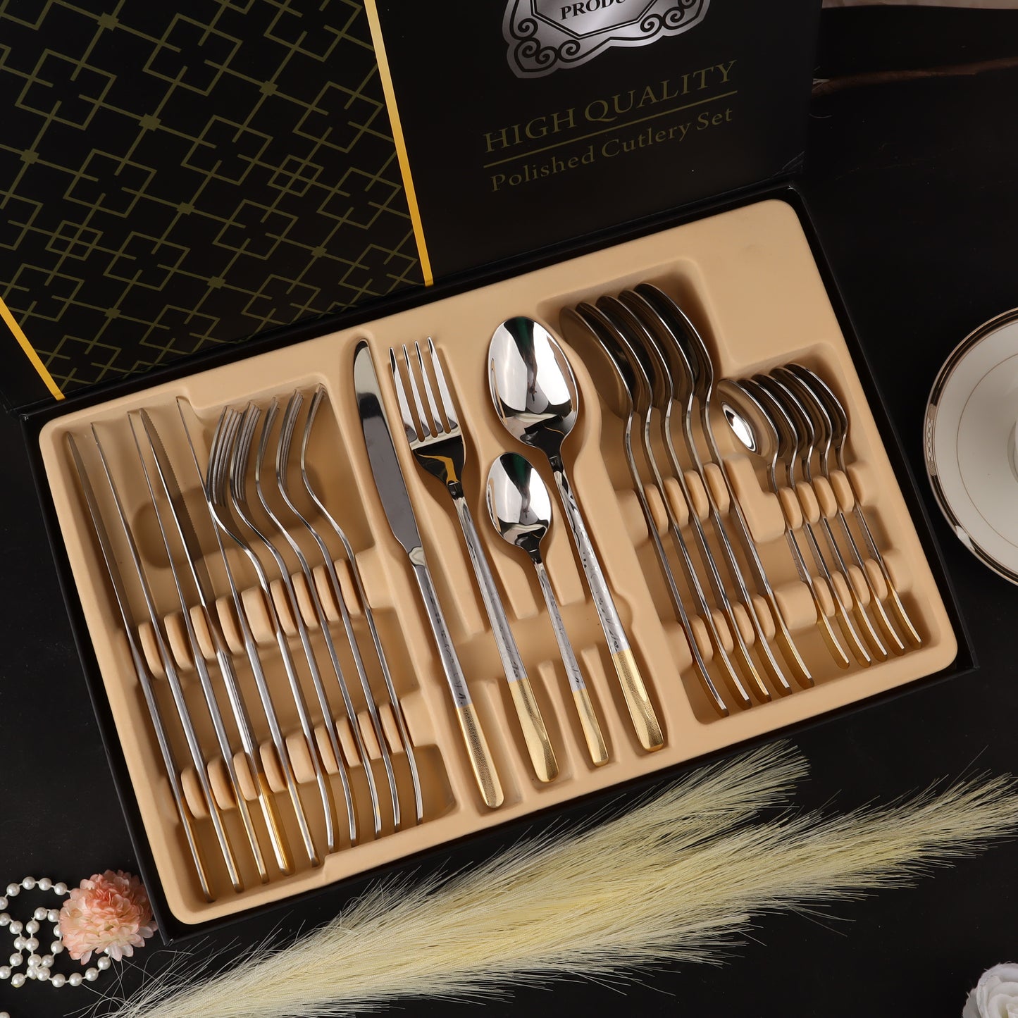 Swasha Cutlery Golden Silver Set | Elegant Dining Utensils