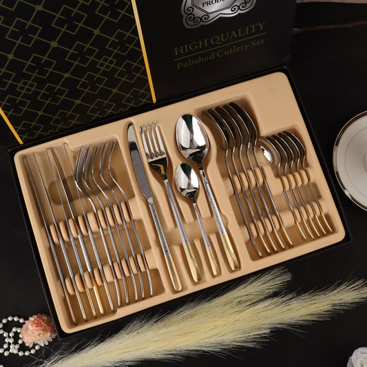 Swasha Cutlery Golden Silver Set of 24 | Elegant Dining Utensils