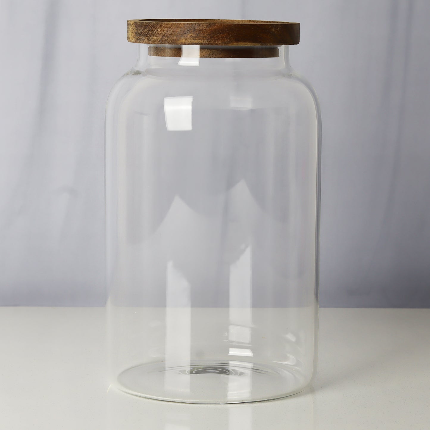 Glass jars/containers with stylish wooden lids - ideal for organized storage solutions