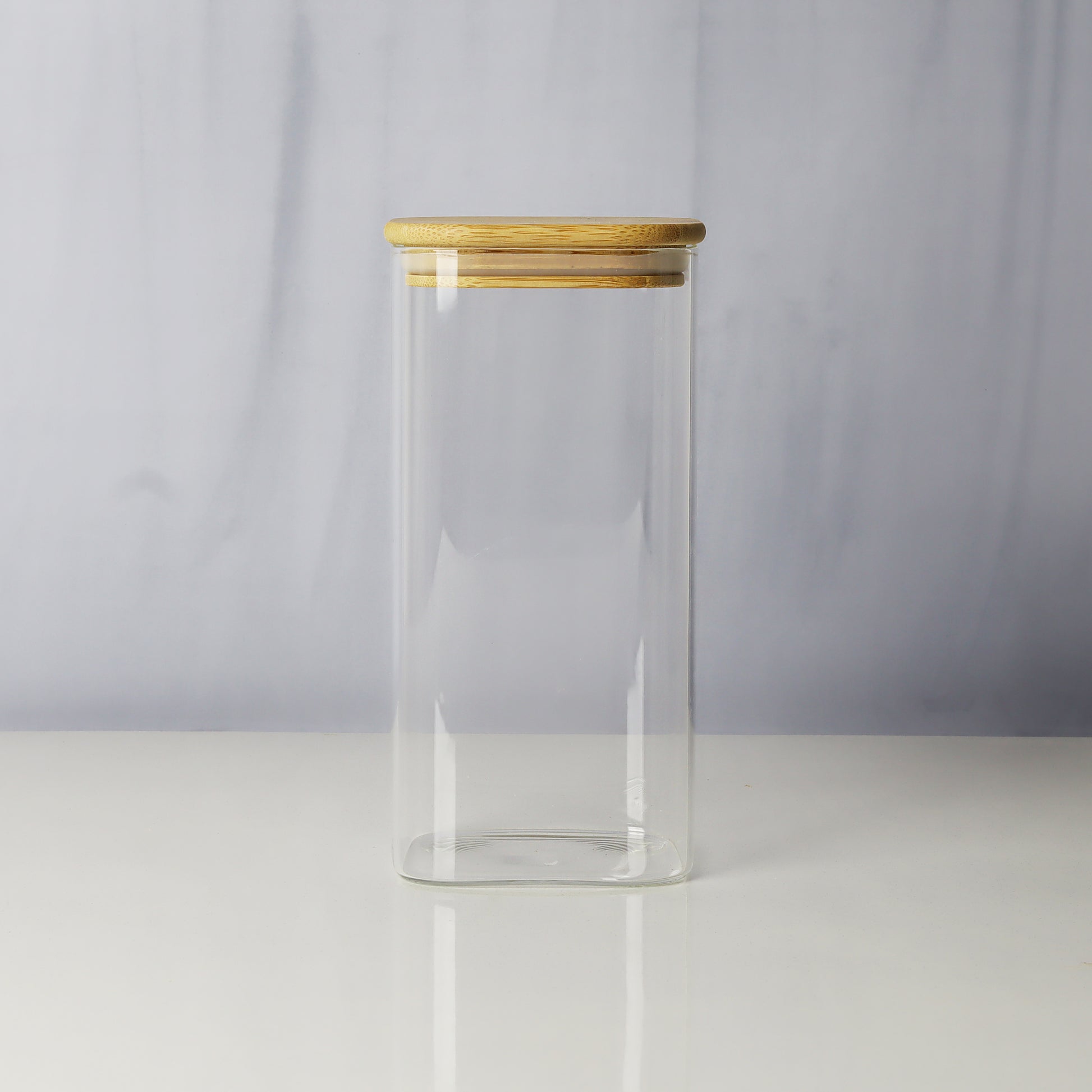 Glass jars/containers with stylish wooden lids - ideal for organized storage solutions