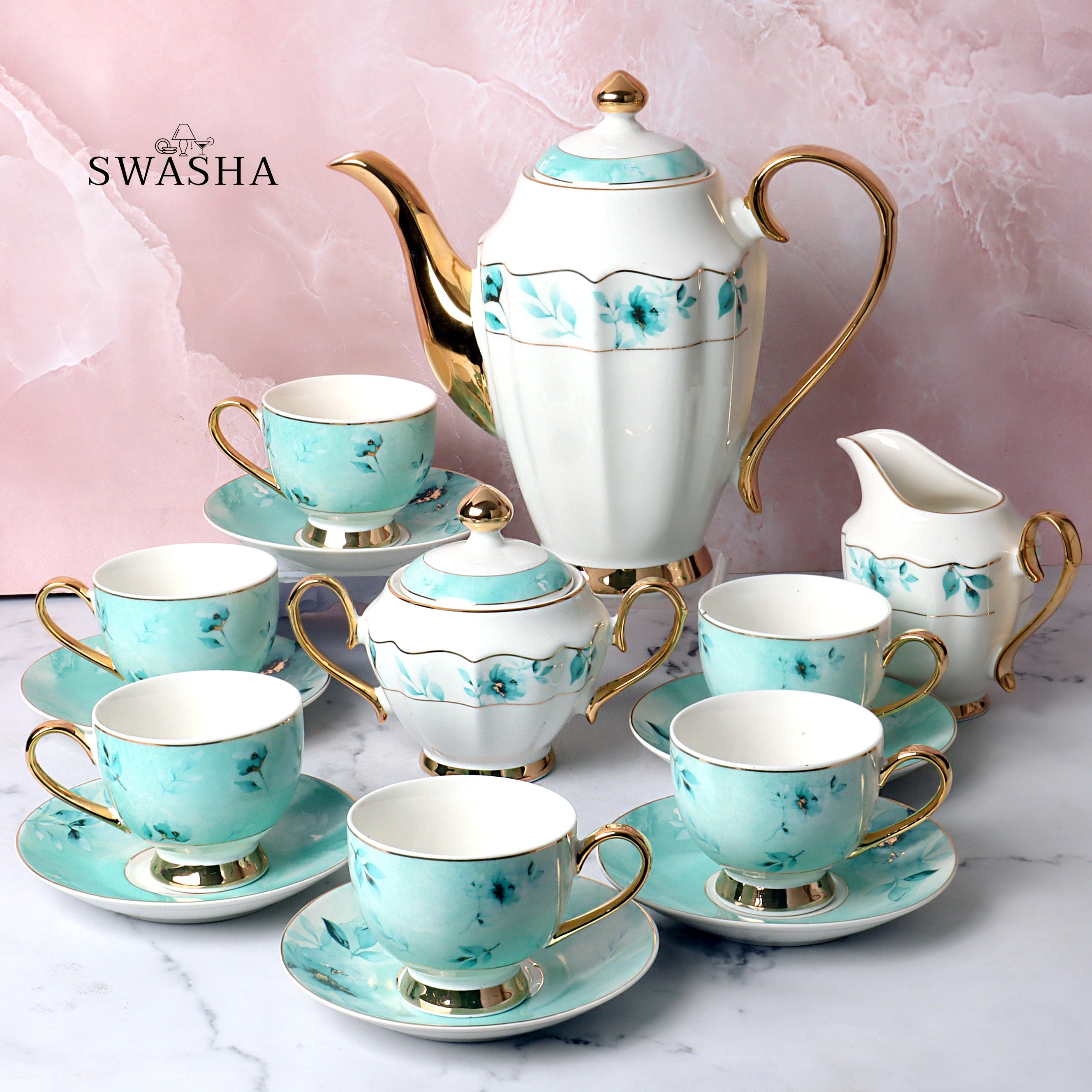 Porcelain 17-Piece Tea Set by Swasha 