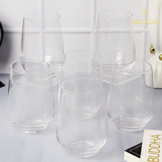 Set of 6 versatile glass tumblers - perfect for refreshing juices, whiskey and water.