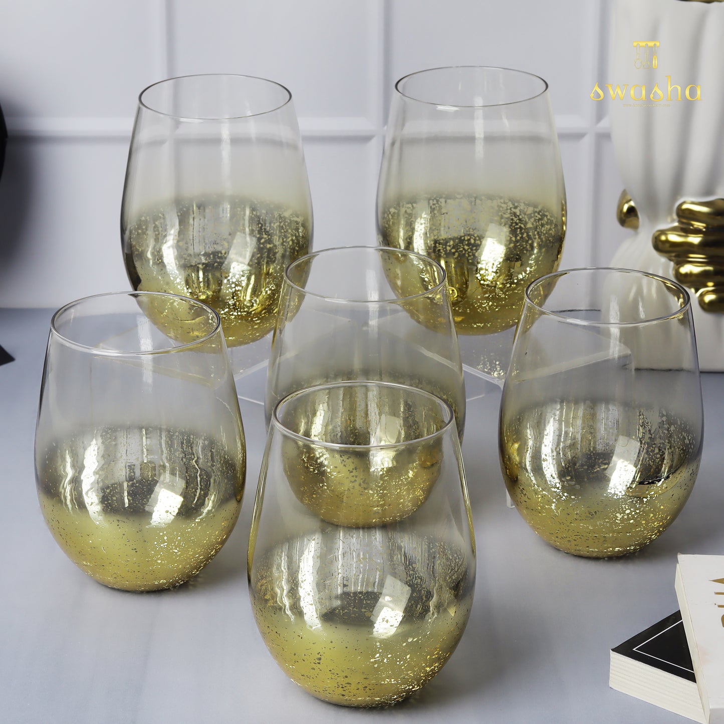 Swasha Home Decor - Set of 6 Stemless Wine Glasses (350 ml)