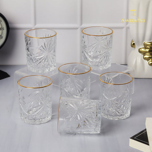 Set of 6 versatile glass tumblers - perfect for refreshing juices, whiskey and water.