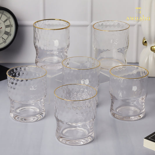 Set of 6 versatile glass tumblers - perfect for refreshing juices, whiskey and water.