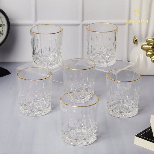 Set of 6 versatile glass tumblers - perfect for refreshing juices, whiskey and water.