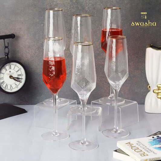 Swasha Home Decor - Set of 6 Elegant Champagne Flute Glasses for Celebrations (200 ml)