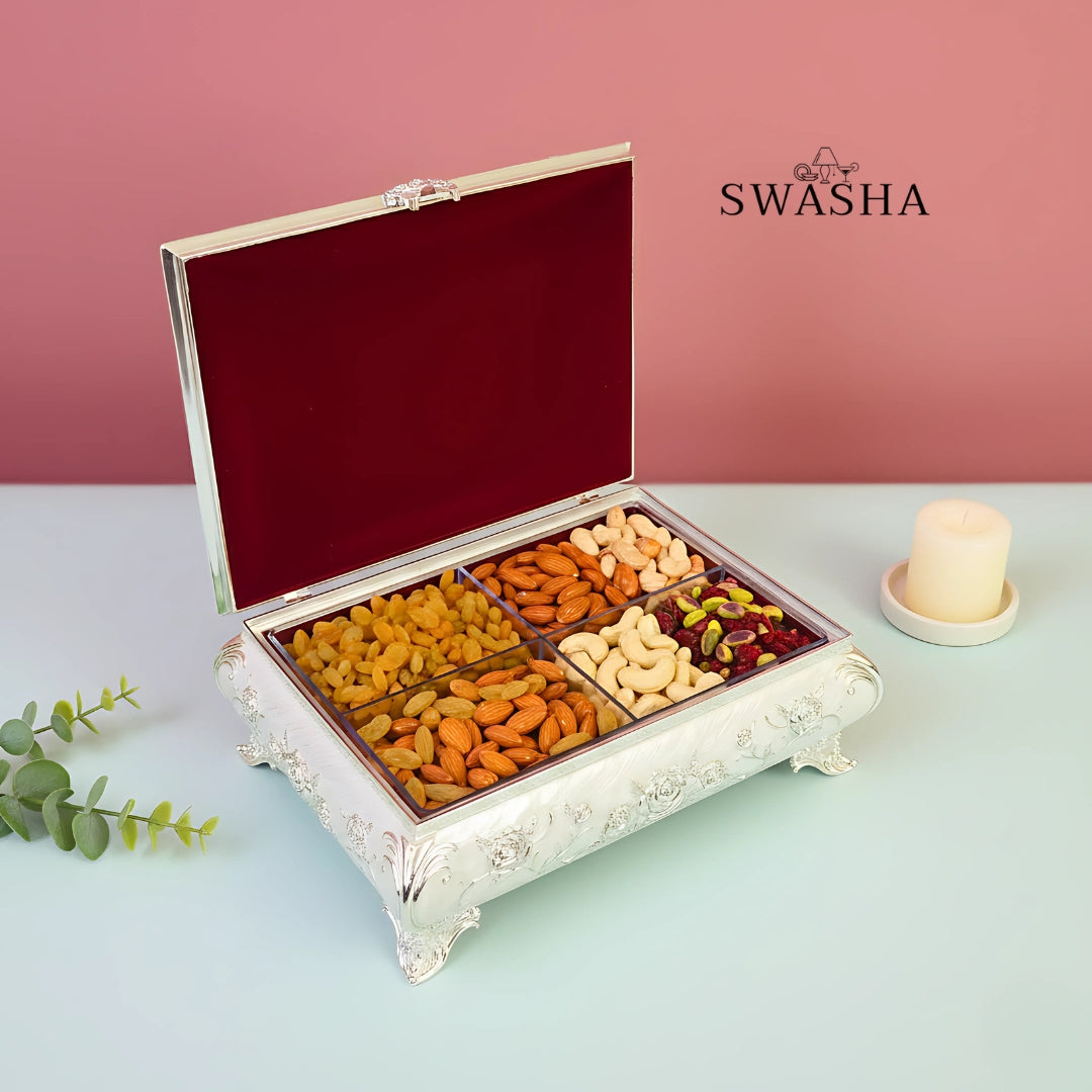 Swasha German Silver Dry Fruits Box