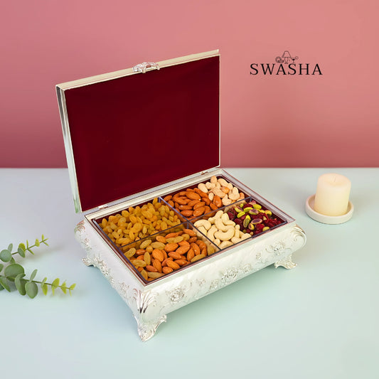 Swasha German Silver Dry Fruits Box