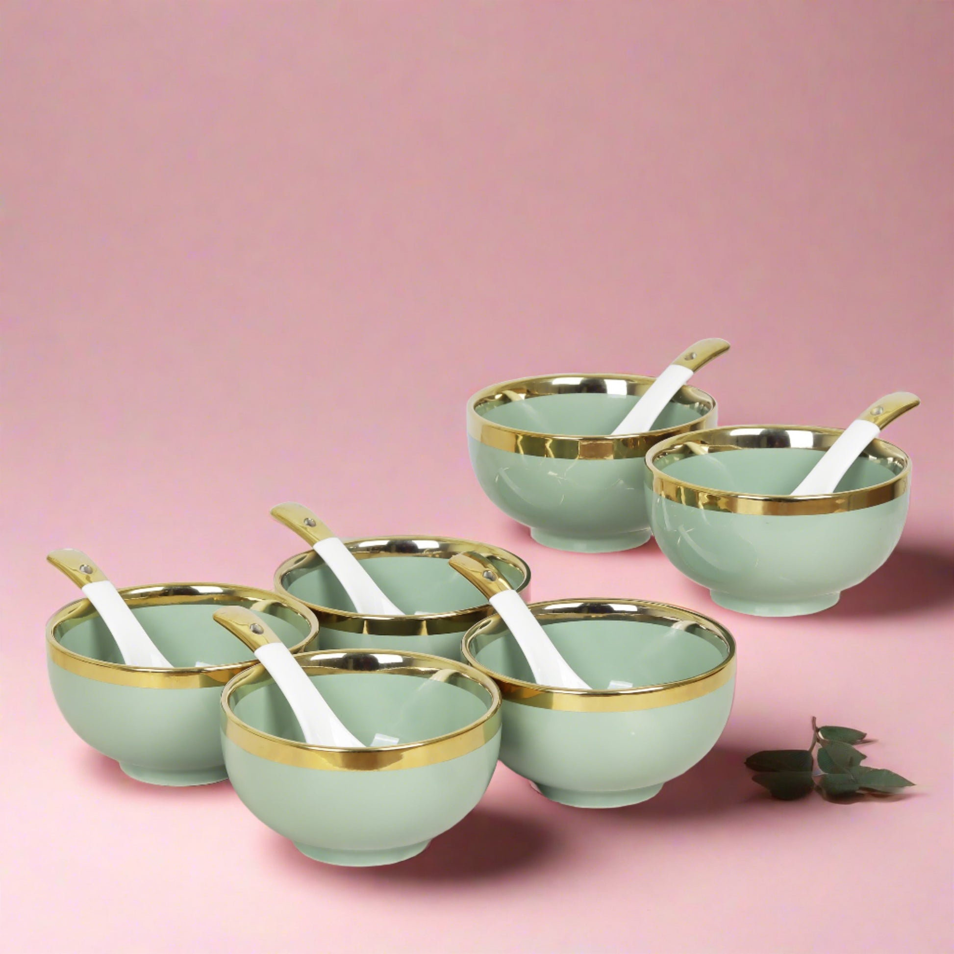 Set of 6 ceramic soup bowls with matching spoons - perfect for delightful soup servings