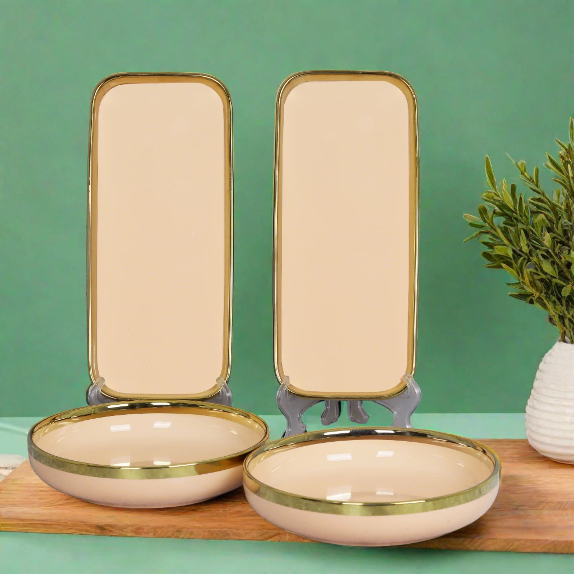 Ceramic set of 4 rice/salad plates and pasta bowls - elevate your dining experience with this stylish and versatile dinnerware collection