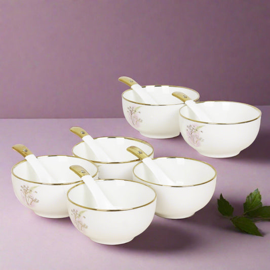 Set of 6 ceramic soup bowls with matching spoons - perfect for delightful soup servings