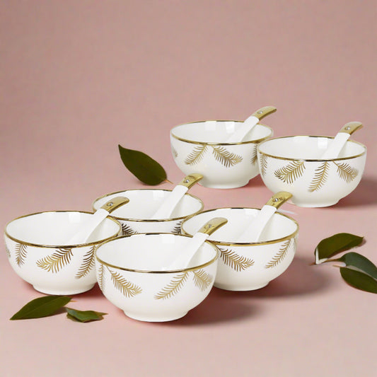 Set of 6 ceramic soup bowls with matching spoons - perfect for delightful soup servings