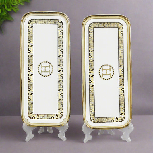 Pair of ceramic rice/salad plates - versatile and elegant tableware for two