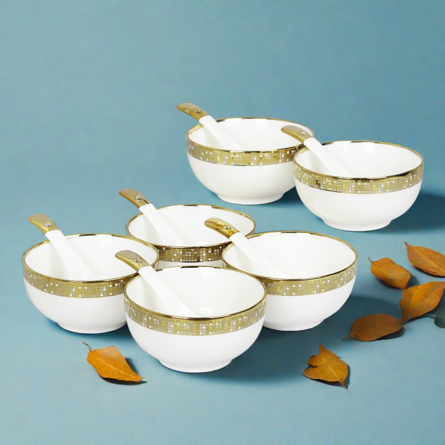 Set of 6 ceramic soup bowls with matching spoons - perfect for delightful soup servings