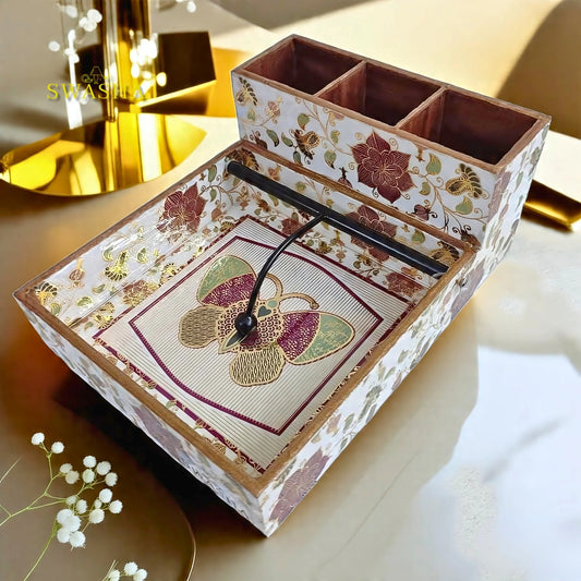 Stylish Printed MDF Tissue Box with Cutlery Holder – Swasha