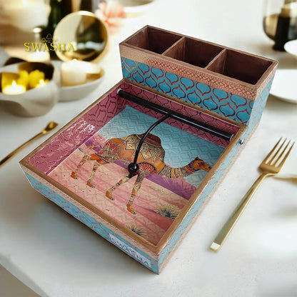 Premium MDF Tissue & Cutlery Holder with Printed Design – Swasha