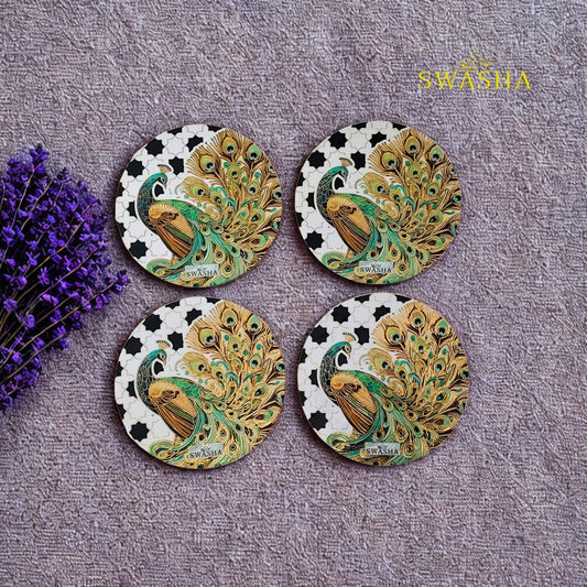 Premium MDF Wooden Trivets by Swasha – Heat Resistant, Glossy Finish (Set Of 4)